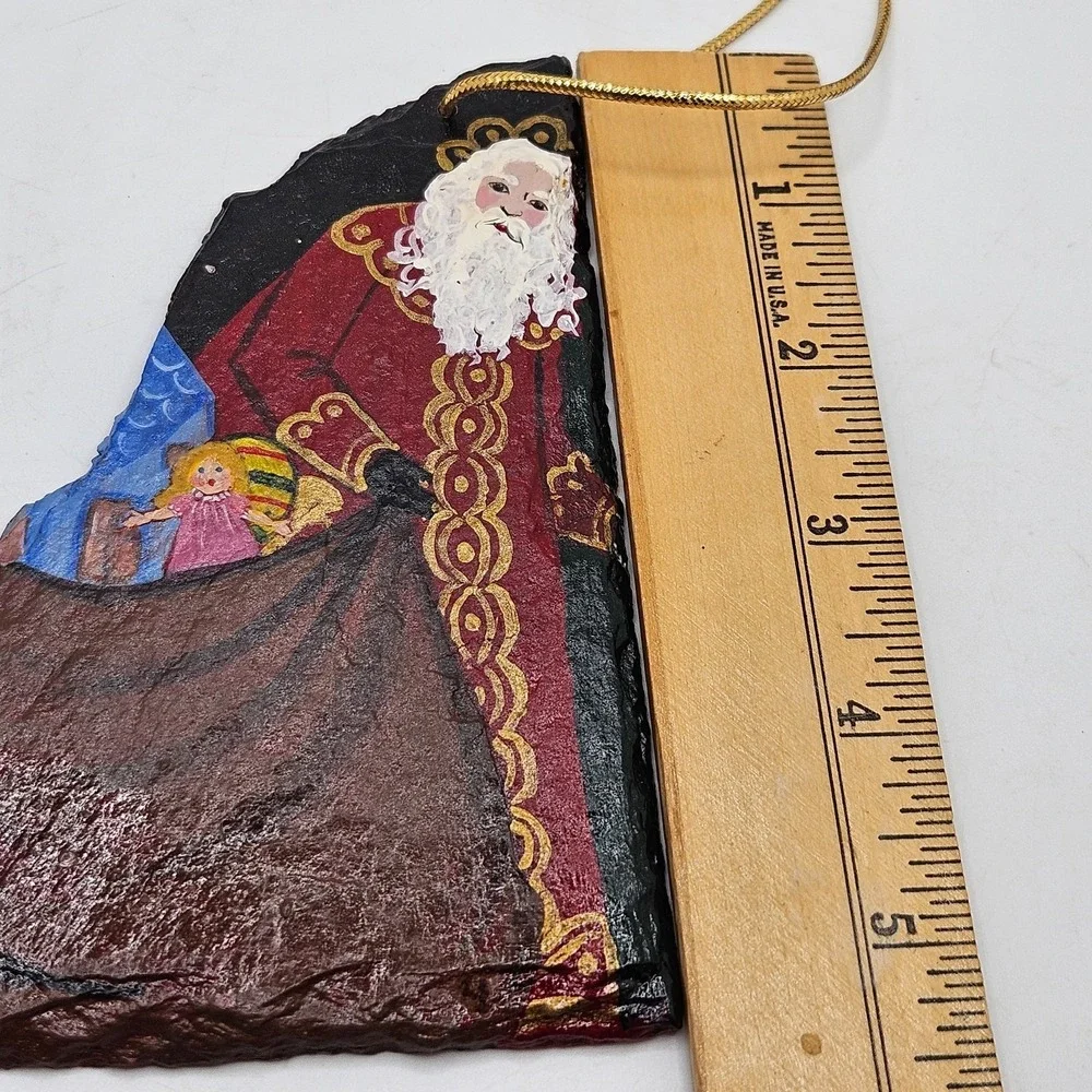 VTG Hand Painted Slate Santa‎ Christmas Ornament Rustic Folk Art Ornament Decor